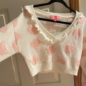 Sugar Thrillz Pink and Cream V-Neck Sweater